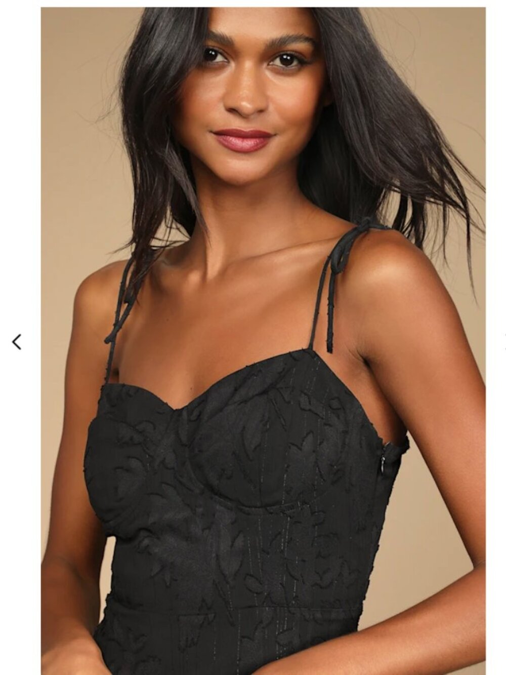 Lulu's Black Floral Jacquard Tie-Strap Midi Dress - Picture 3 of 7